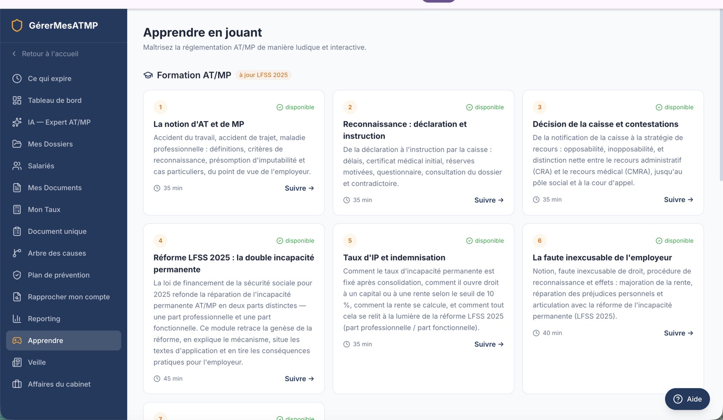 Capture d'écran du module Apprendre