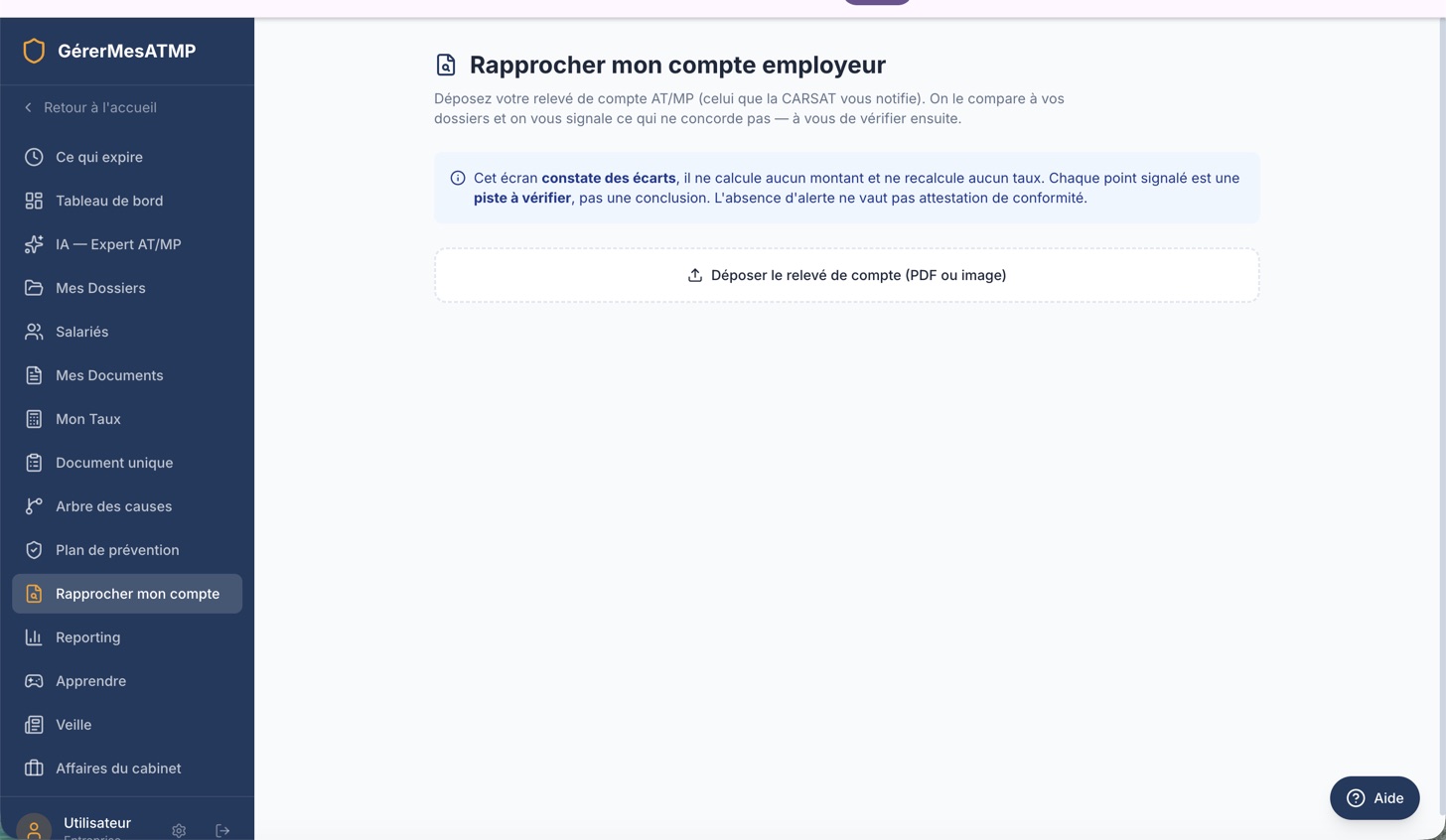 Capture d'écran du module Rapprocher mon compte