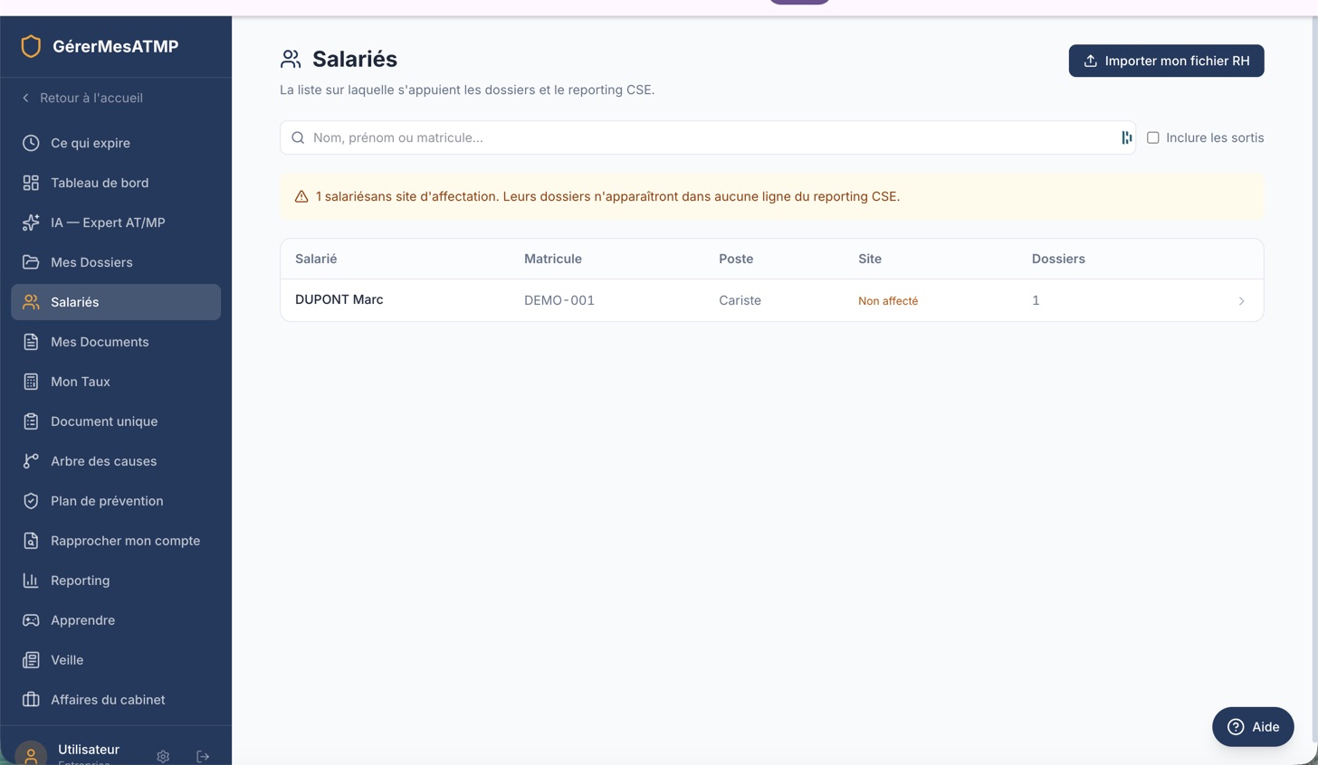 Capture d'écran du module Salariés