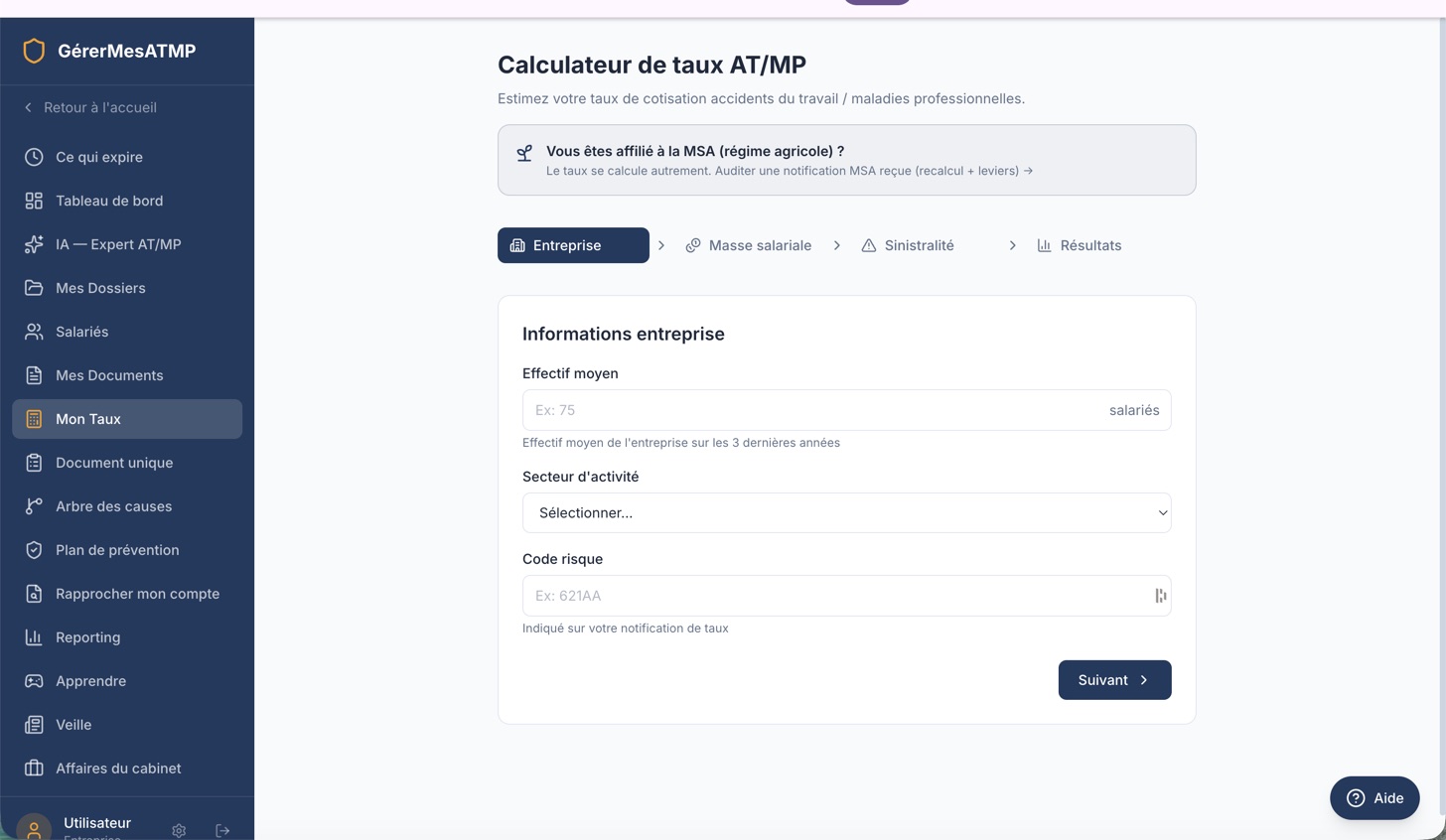 Capture d'écran du module Mon Taux